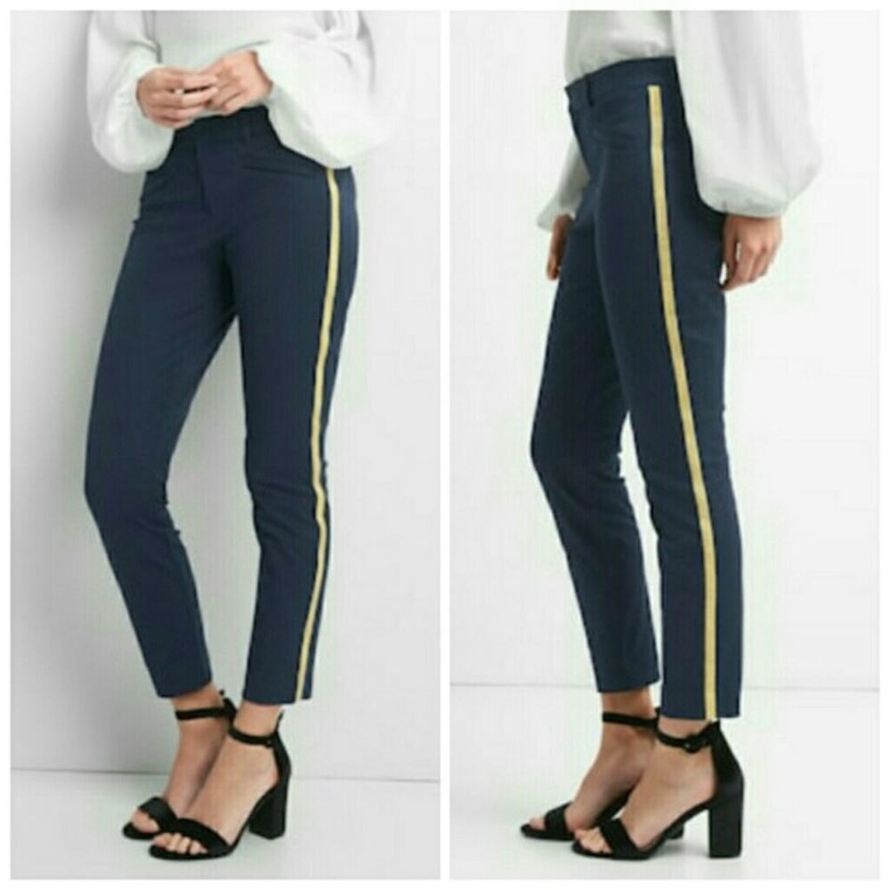 Gap Skinny Ankle Crop Navy with Gold Stripe
